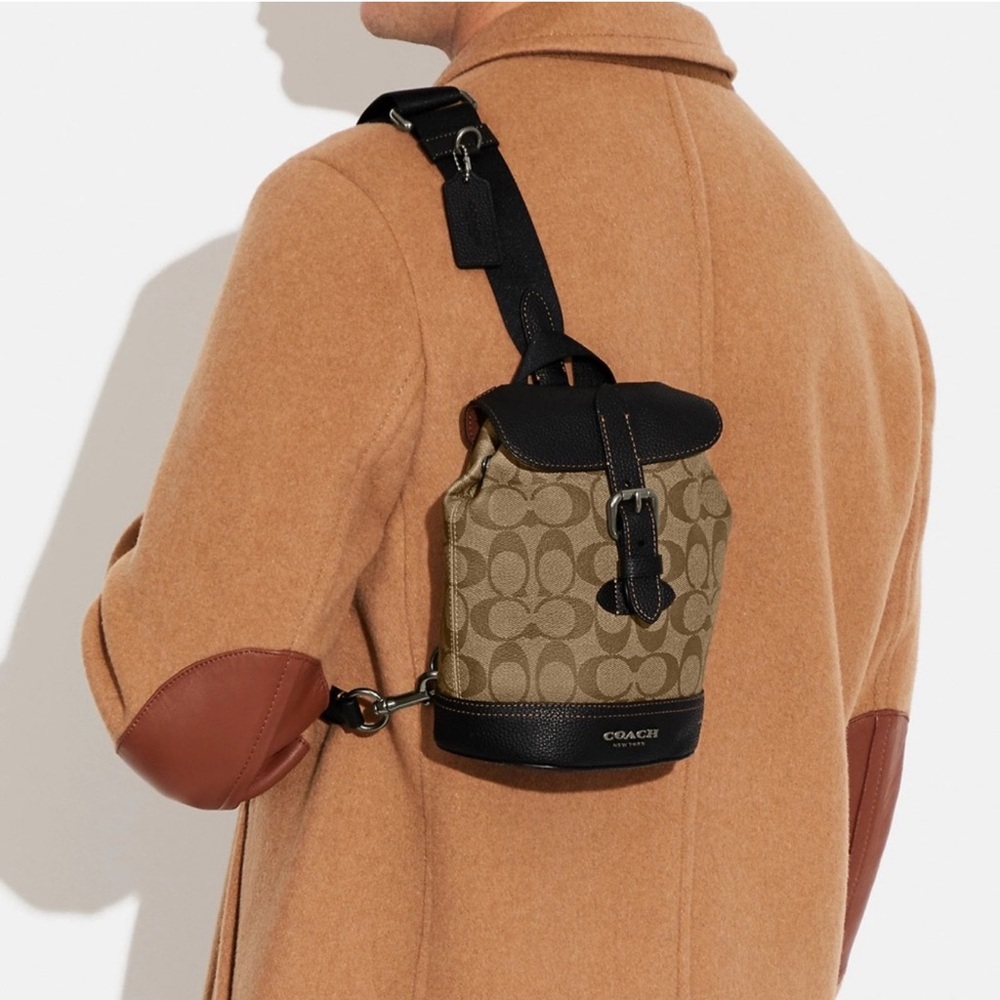 Coach Olive and Black Canvas Sling Bag